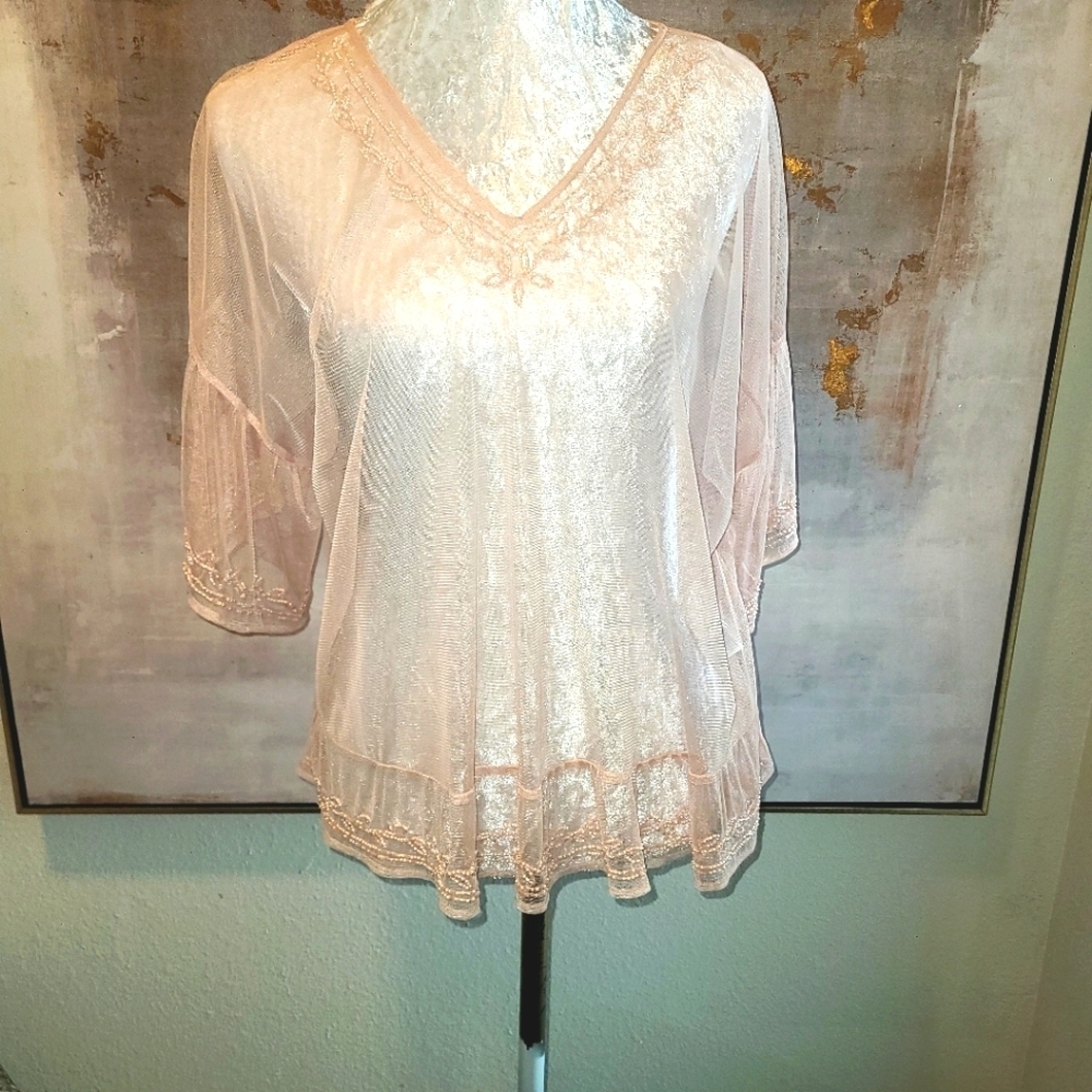 Kaari Blue - Pink Asymmetrical Ruffled 3/4 Sleeve Blouse
